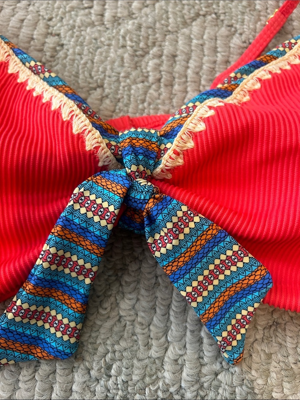 Swimsuits For All Red Tie-Front Bikini with Multicolor Trim - Picture 8 of 13